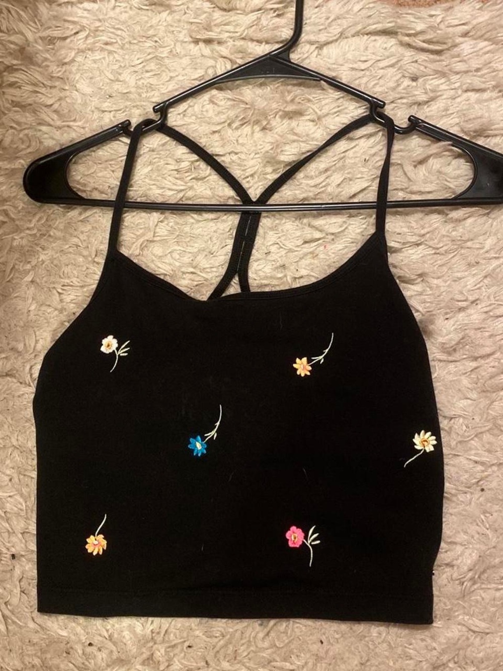 PINK Victoria's Secret Black Floral Embroidered Cropped Cami